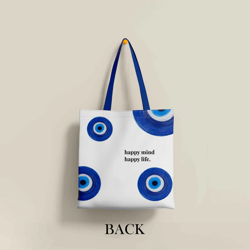 Blue & White Evil Eye Symbol Printed Tote Bag