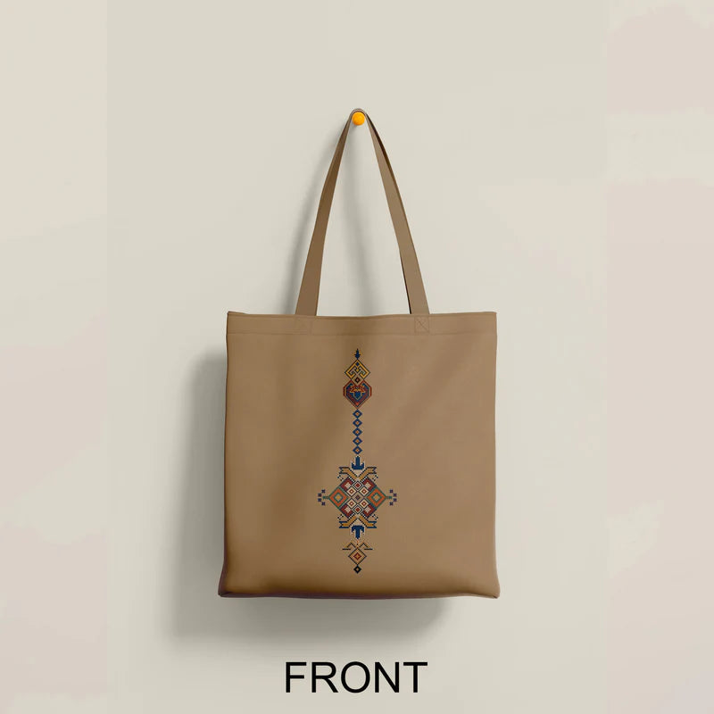 Earth-Tone Tribal Motif Printed Tote Bag